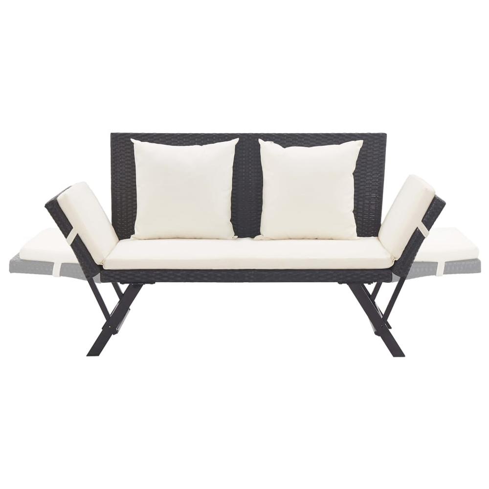 vidaXL Garden Bench with Cushions 69.3" Black Poly Rattan, 46230. Picture 5