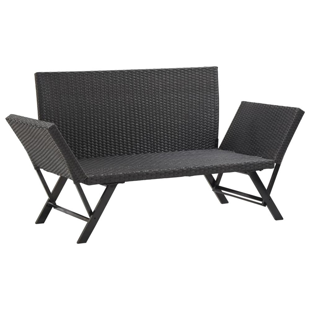 vidaXL Garden Bench with Cushions 69.3" Black Poly Rattan, 46230. Picture 6