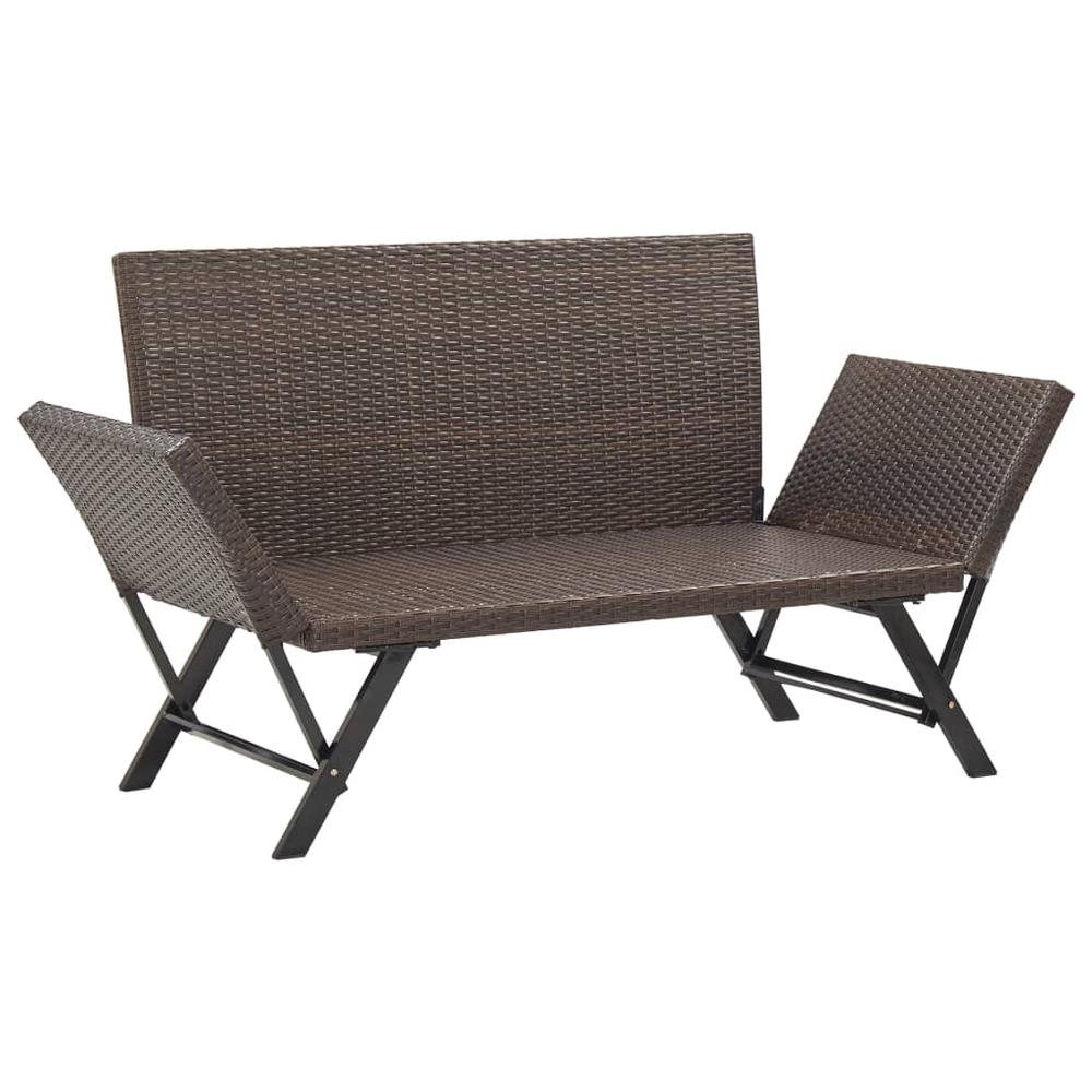 vidaXL Garden Bench with Cushions 69.3" Brown Poly Rattan, 46231. Picture 7