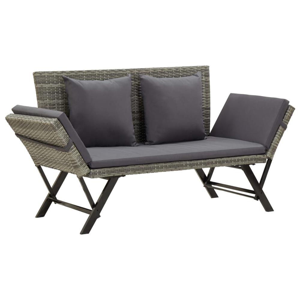 vidaXL Garden Bench with Cushions 69.3" Gray Poly Rattan, 46232. Picture 1