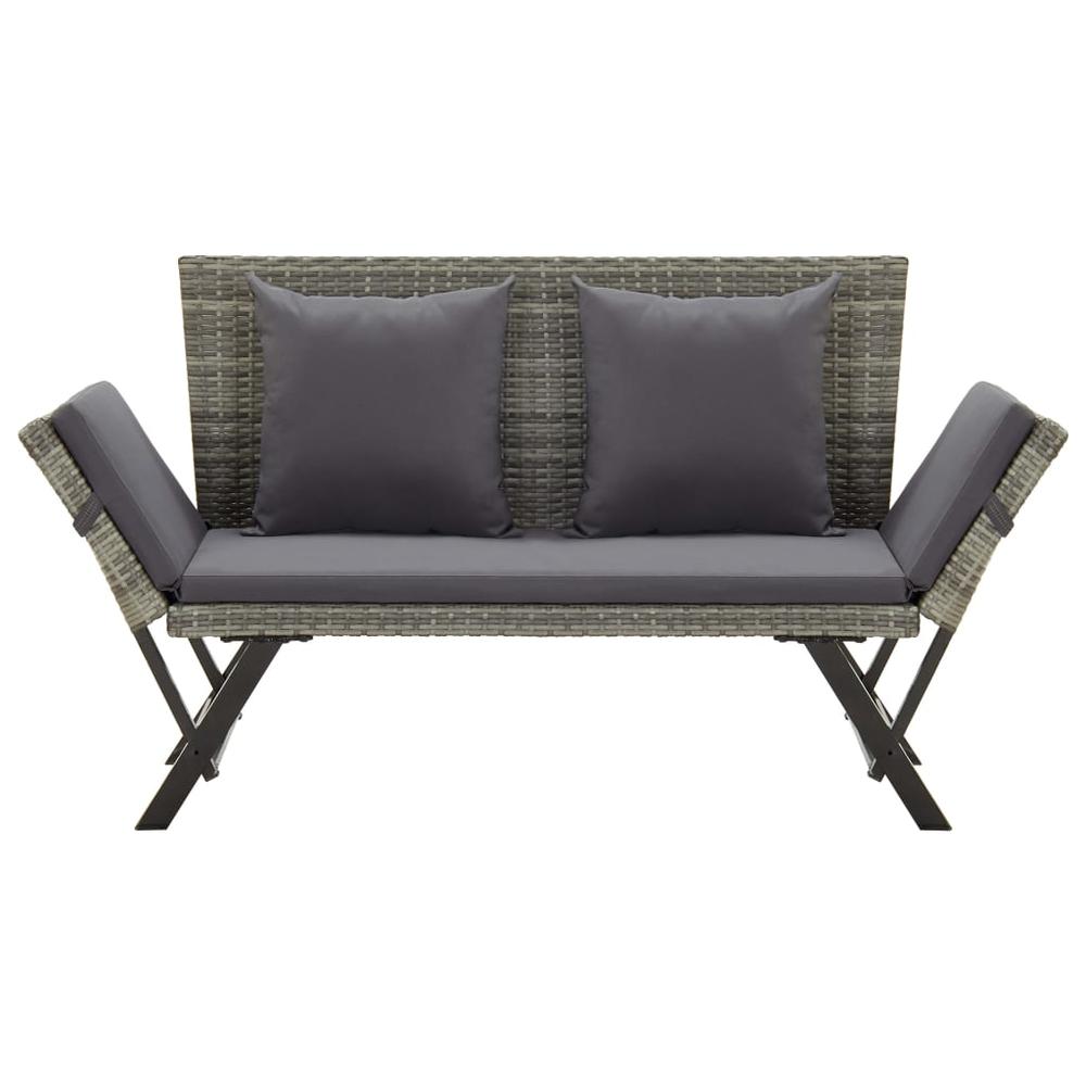 vidaXL Garden Bench with Cushions 69.3" Gray Poly Rattan, 46232. Picture 2