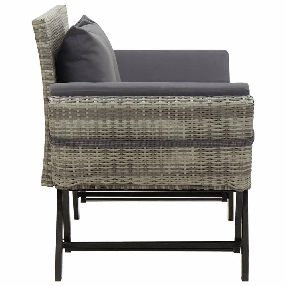 vidaXL Garden Bench with Cushions 69.3" Gray Poly Rattan, 46232. Picture 3