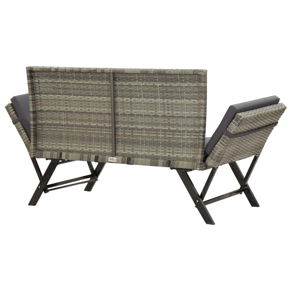 vidaXL Garden Bench with Cushions 69.3" Gray Poly Rattan, 46232. Picture 4