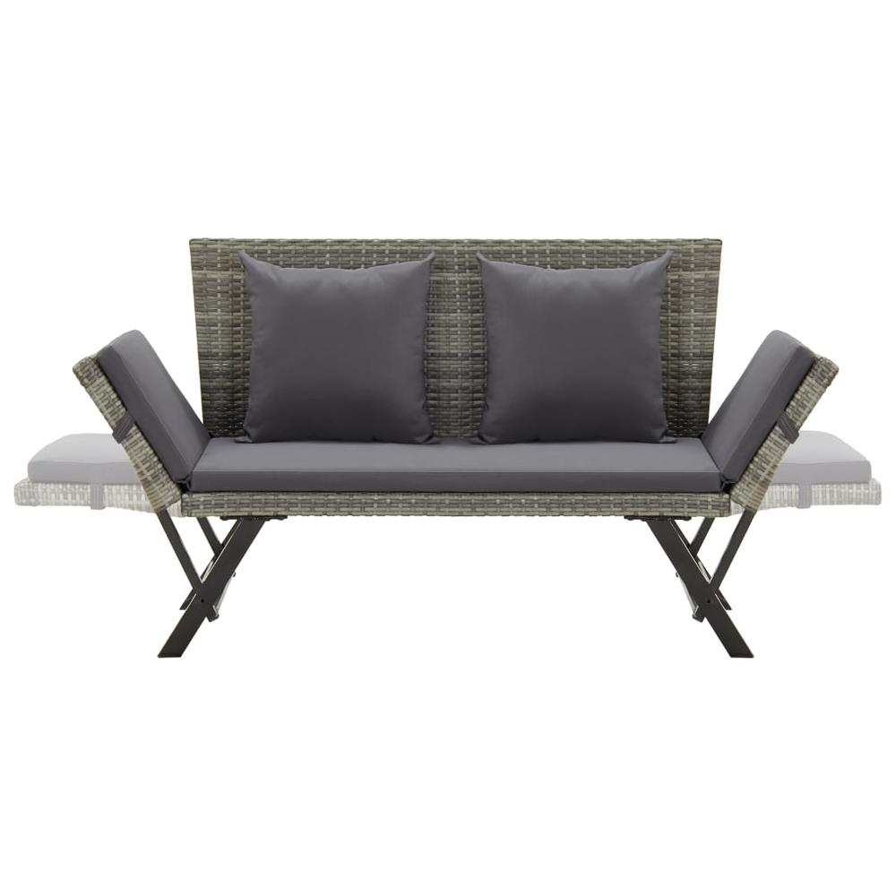 vidaXL Garden Bench with Cushions 69.3" Gray Poly Rattan, 46232. Picture 5