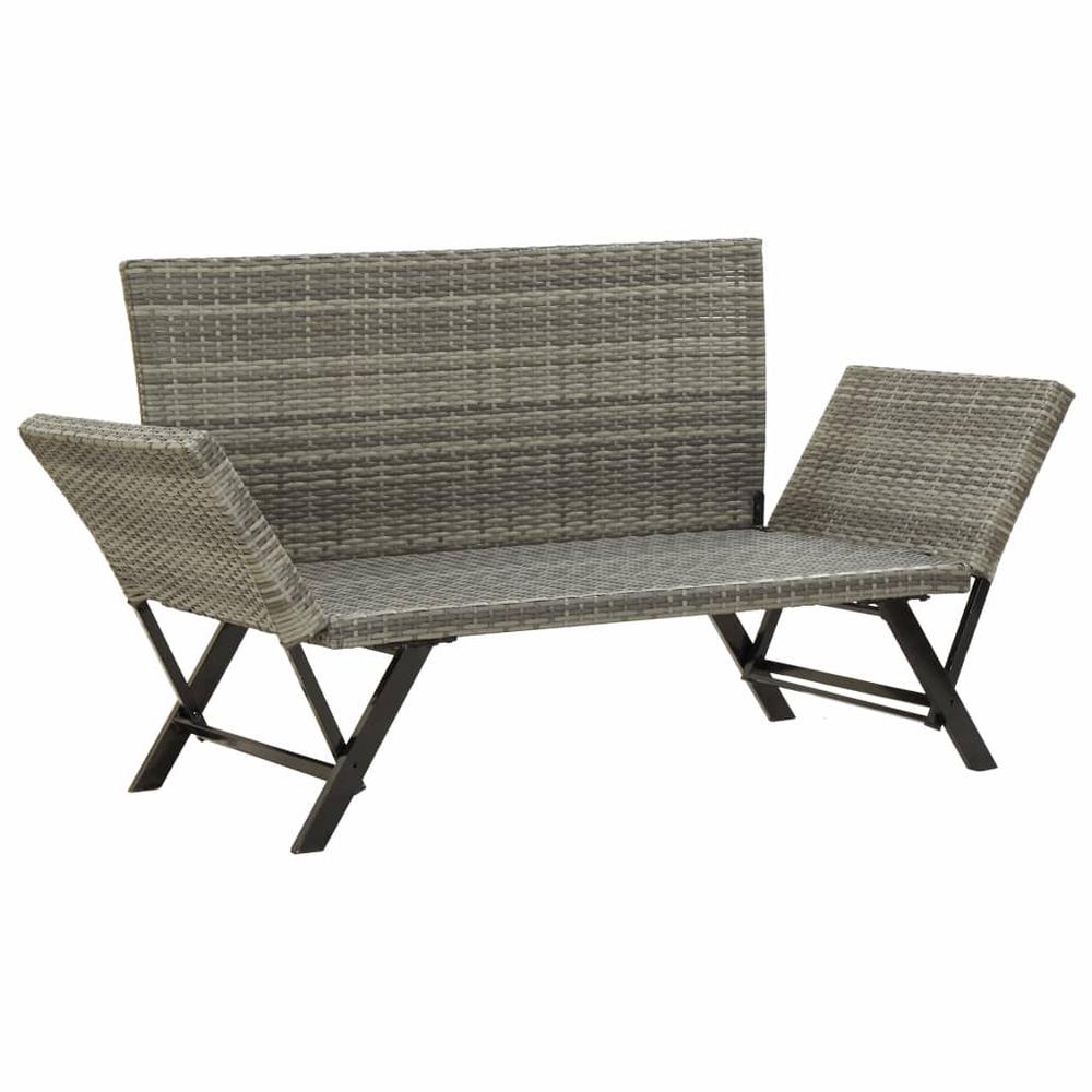 vidaXL Garden Bench with Cushions 69.3" Gray Poly Rattan, 46232. Picture 6