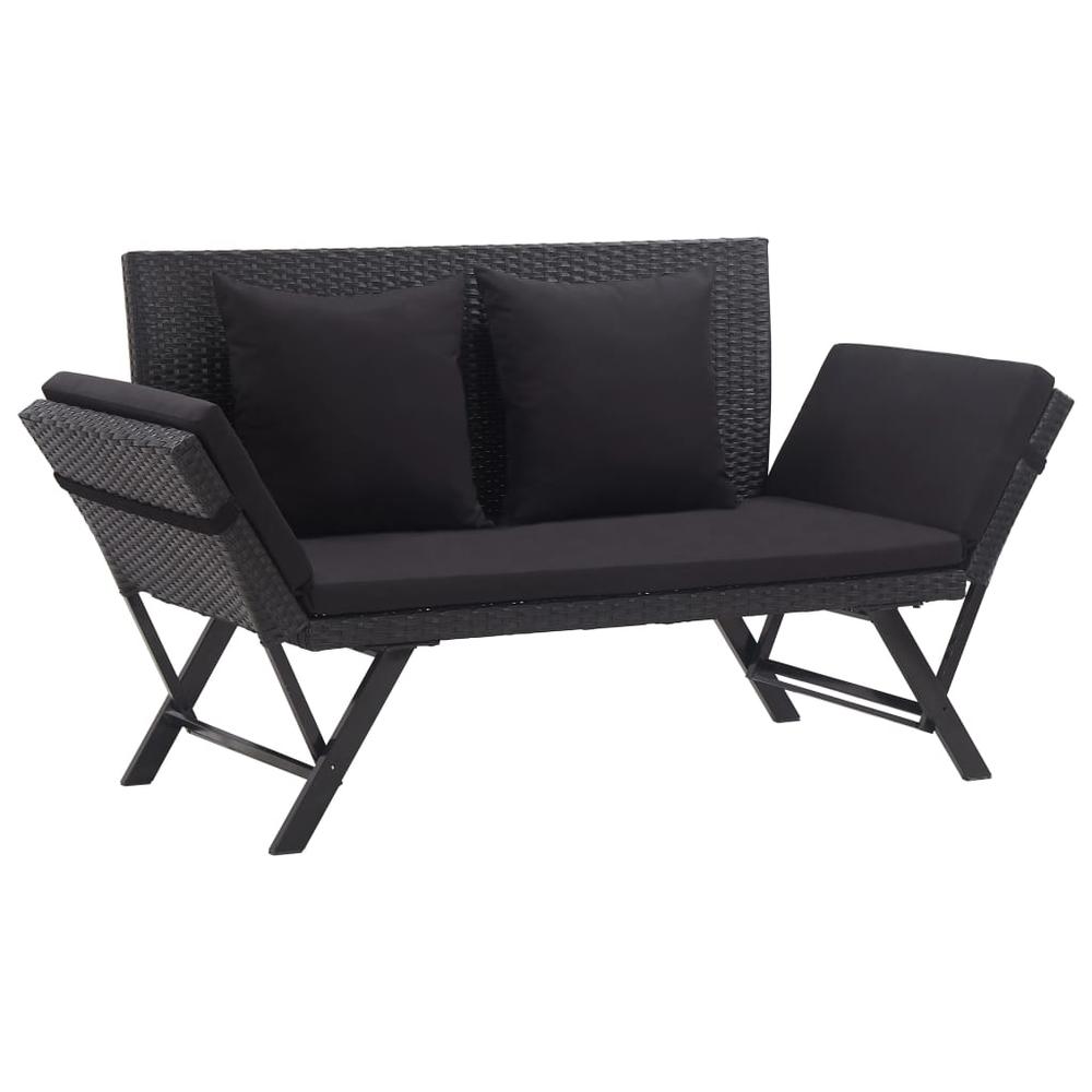 vidaXL Garden Bench with Cushions 69.3" Black Poly Rattan, 46233. Picture 1