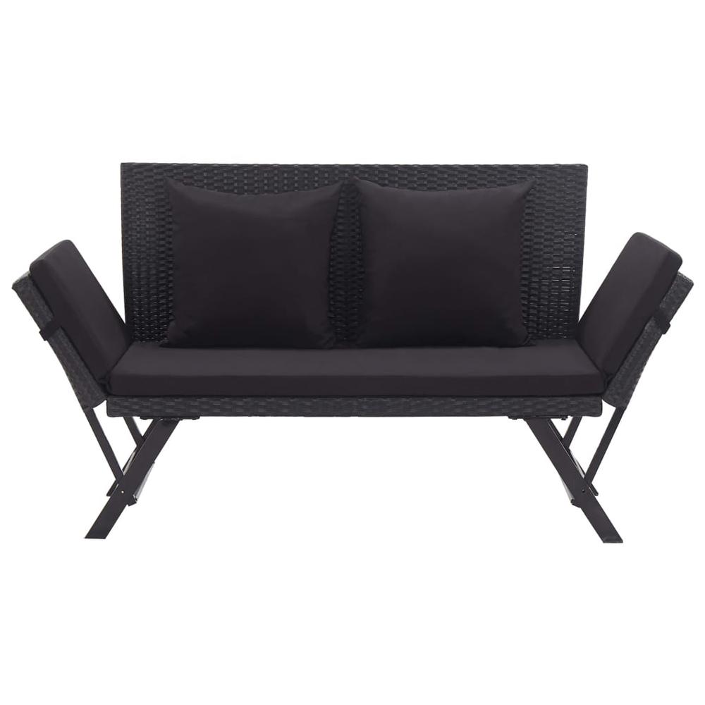 vidaXL Garden Bench with Cushions 69.3" Black Poly Rattan, 46233. Picture 2