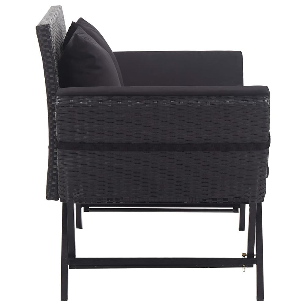 vidaXL Garden Bench with Cushions 69.3" Black Poly Rattan, 46233. Picture 3