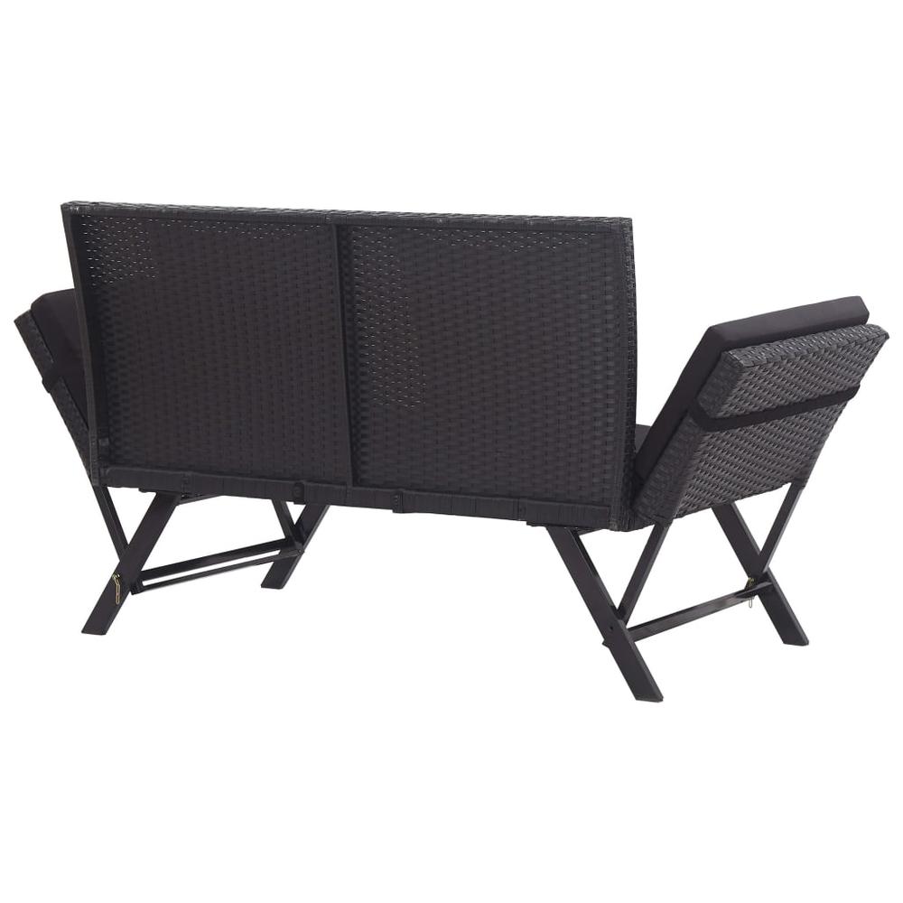 vidaXL Garden Bench with Cushions 69.3" Black Poly Rattan, 46233. Picture 4
