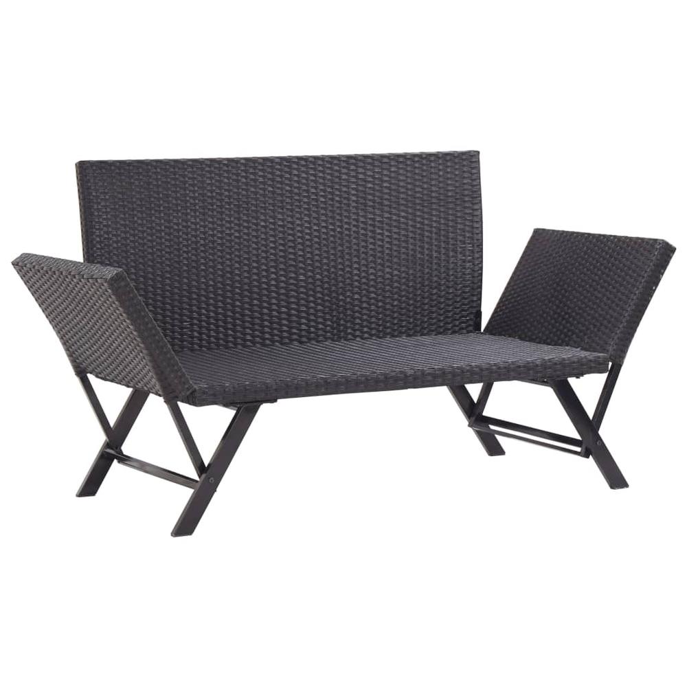 vidaXL Garden Bench with Cushions 69.3" Black Poly Rattan, 46233. Picture 7