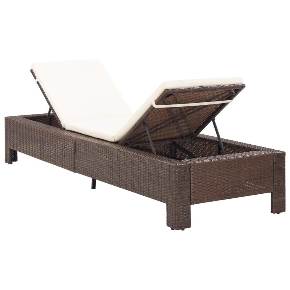 vidaXL Sunbed with Cushion Brown Poly Rattan, 46235. Picture 5