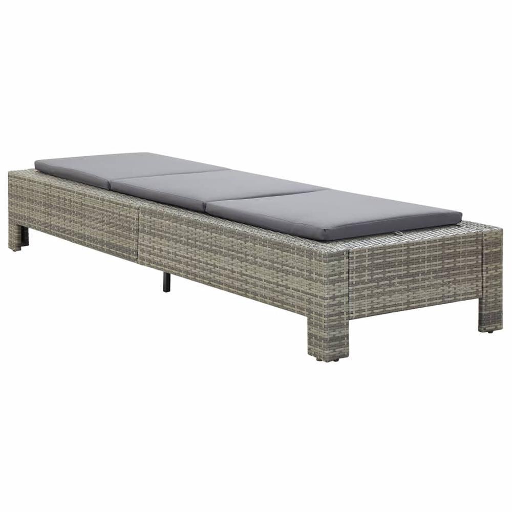vidaXL Sunbed with Cushion Gray Poly Rattan, 46236. Picture 2