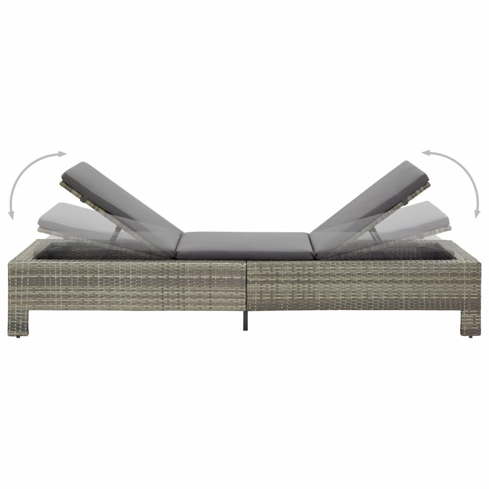 vidaXL Sunbed with Cushion Gray Poly Rattan, 46236. Picture 5
