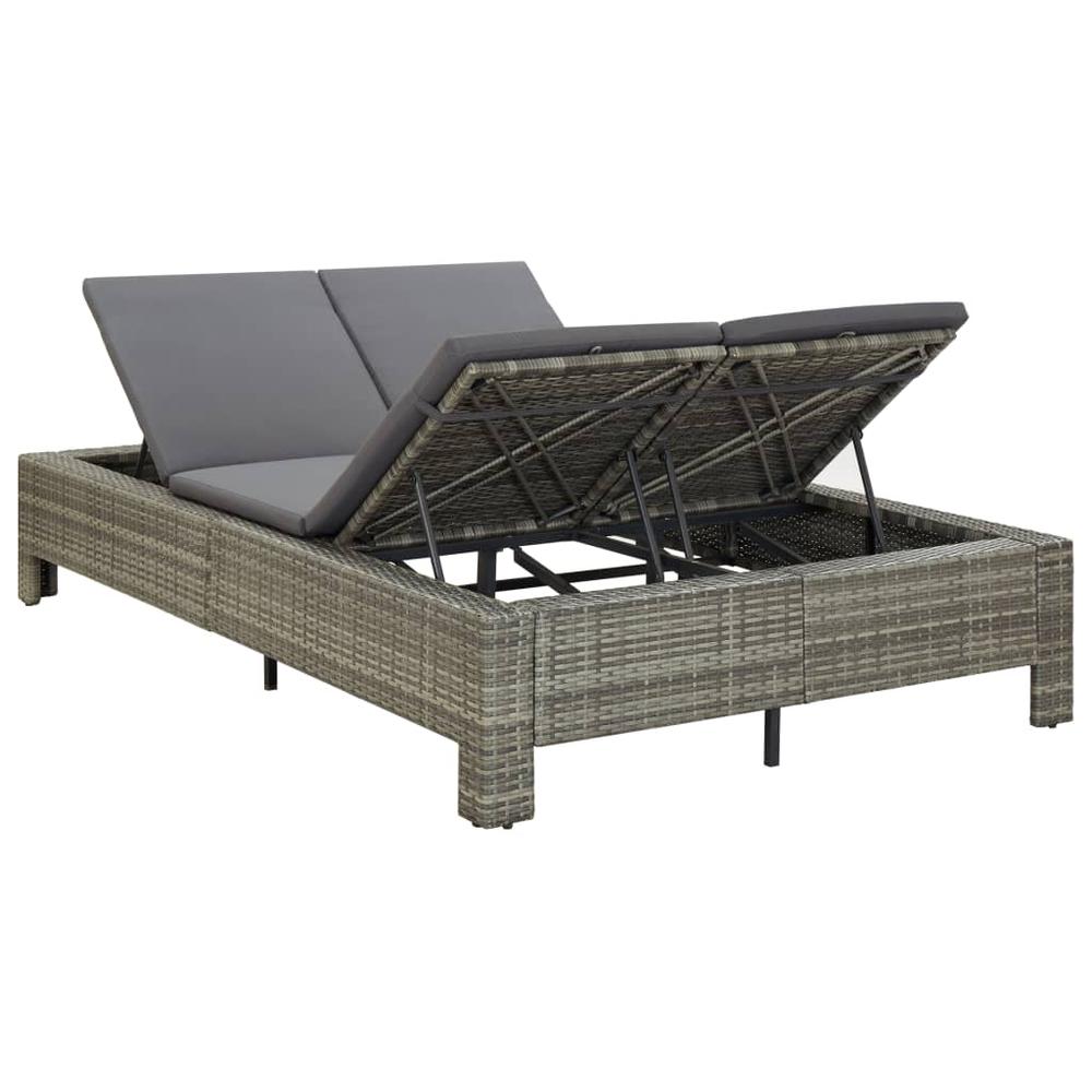 vidaXL 2-Person Sunbed with Cushion Gray Poly Rattan, 46240. Picture 5