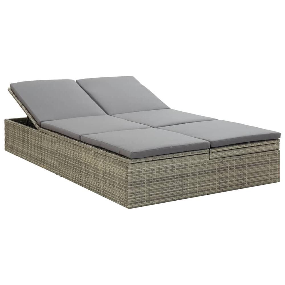 vidaXL Convertible Sun Bed with Cushion Poly Rattan Gray. Picture 1