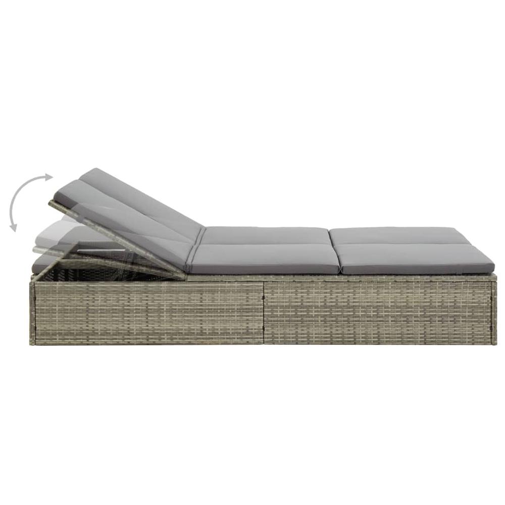 vidaXL Convertible Sun Bed with Cushion Poly Rattan Gray. Picture 4