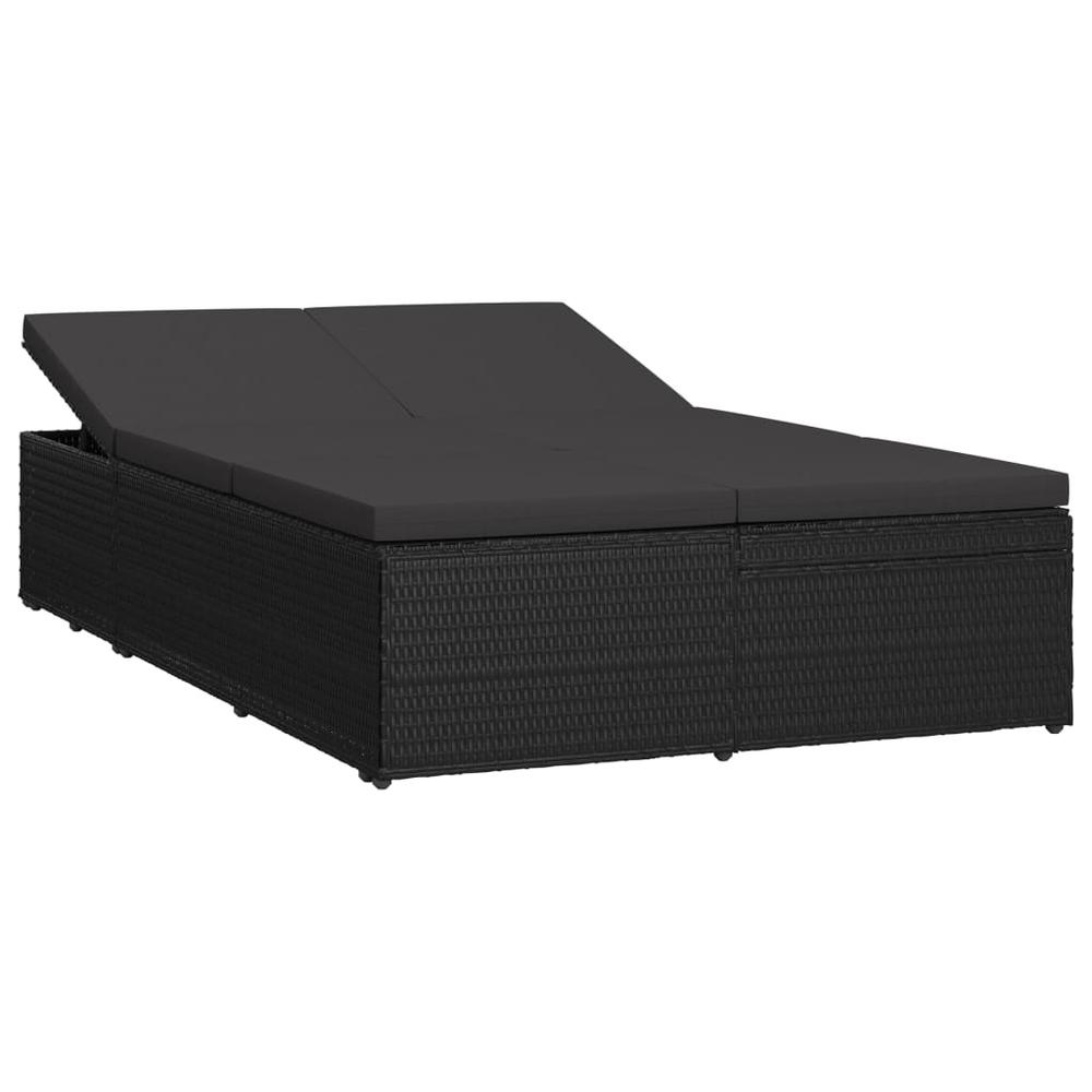 vidaXL Convertible Sun Bed with Cushion Poly Rattan Black, 46245. Picture 1