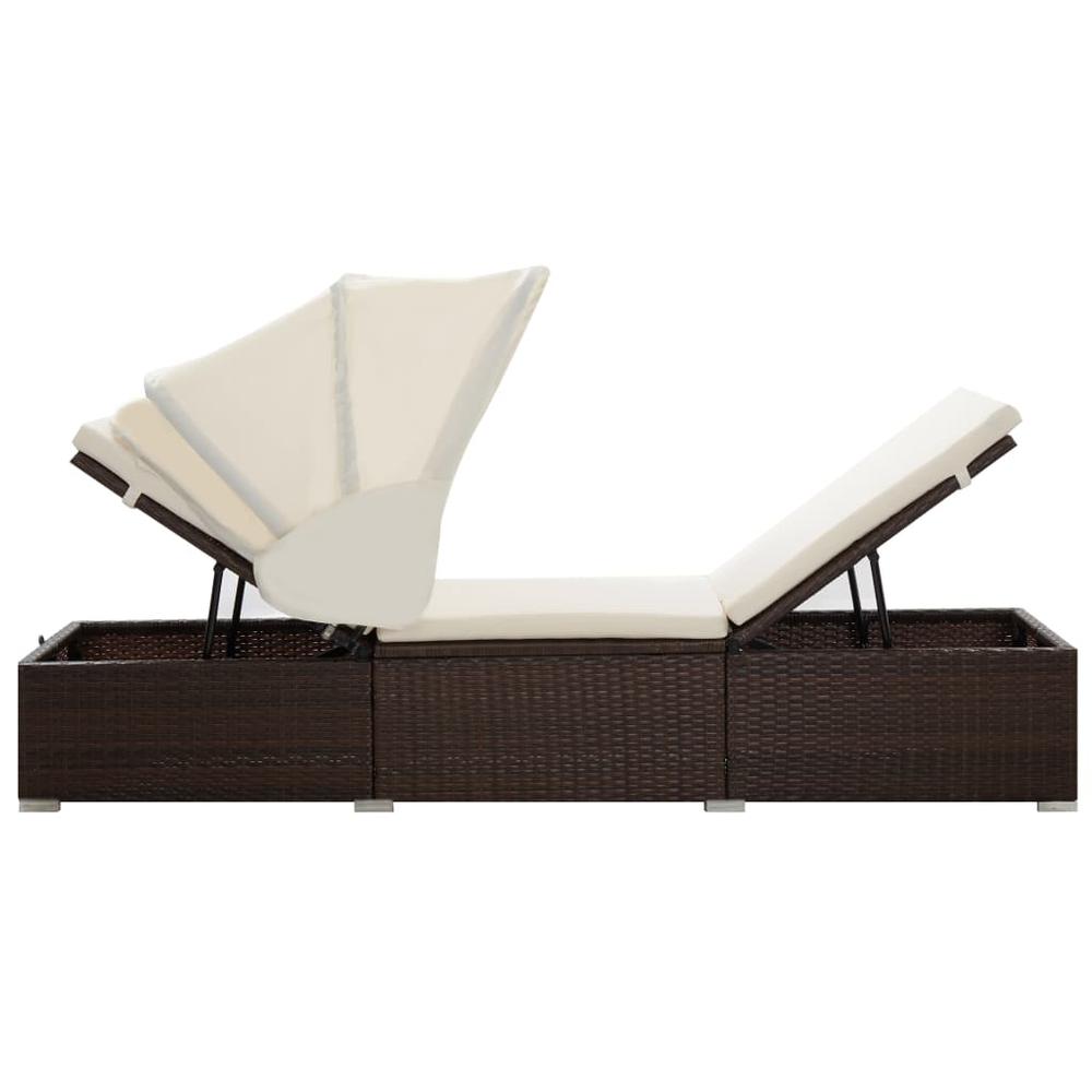 vidaXL Sun Lounger with Canopy and Cushion Poly Rattan Brown, 46247. Picture 5