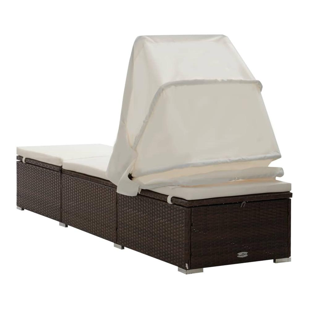 vidaXL Sun Lounger with Canopy and Cushion Poly Rattan Brown, 46247. Picture 6
