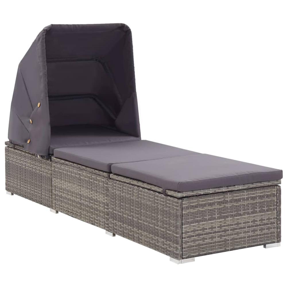 vidaXL Sun Lounger with Canopy and Cushion Poly Rattan Gray, 46248. Picture 1