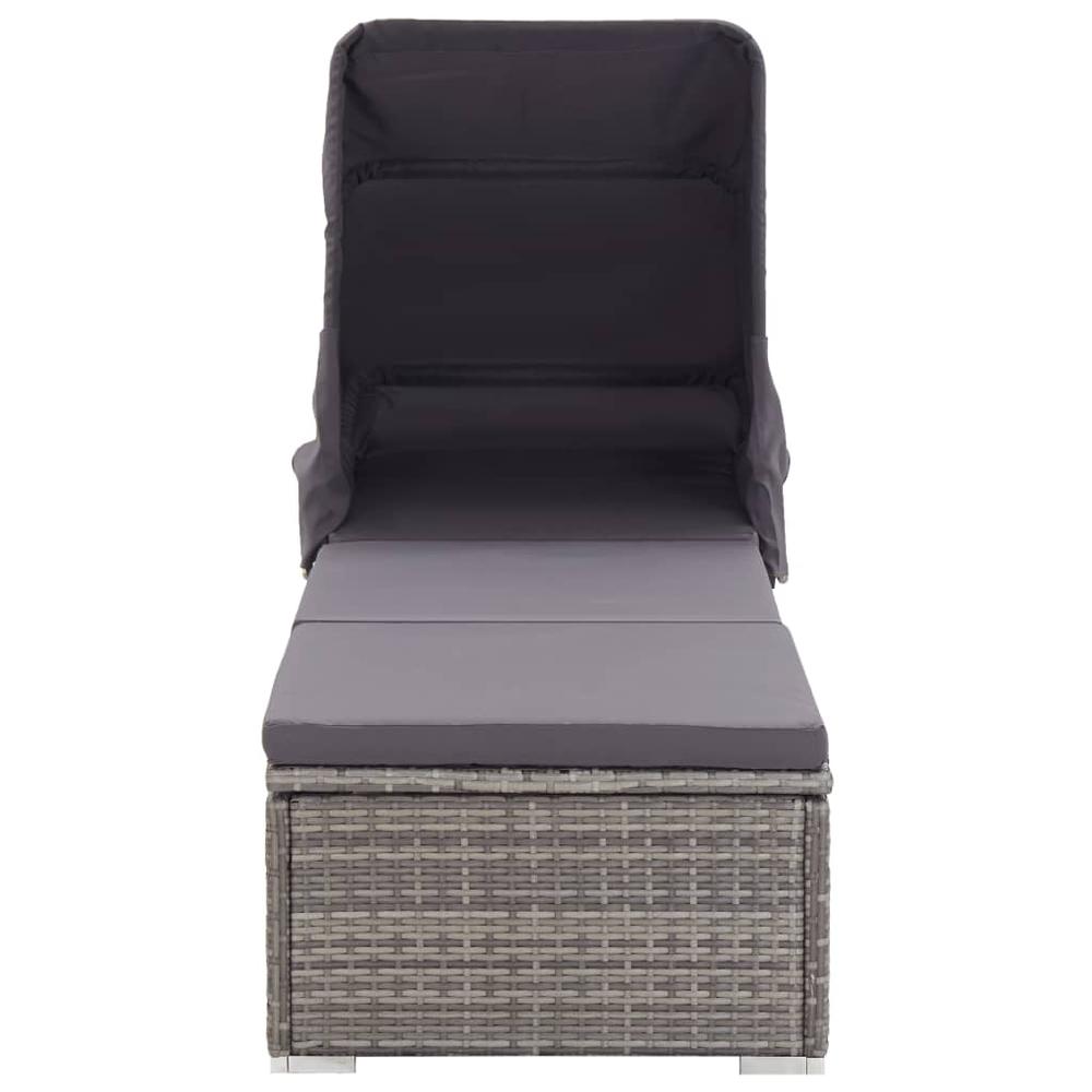vidaXL Sun Lounger with Canopy and Cushion Poly Rattan Gray, 46248. Picture 3
