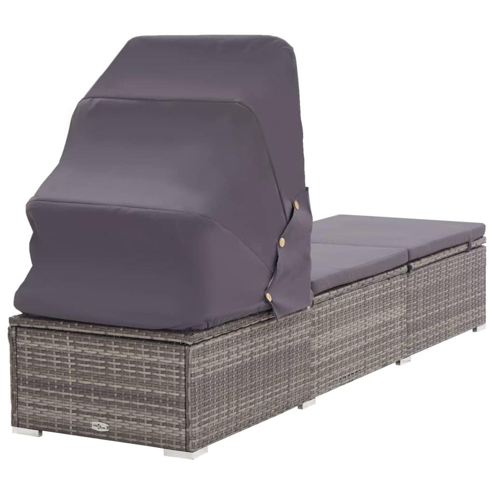 vidaXL Sun Lounger with Canopy and Cushion Poly Rattan Gray, 46248. Picture 4