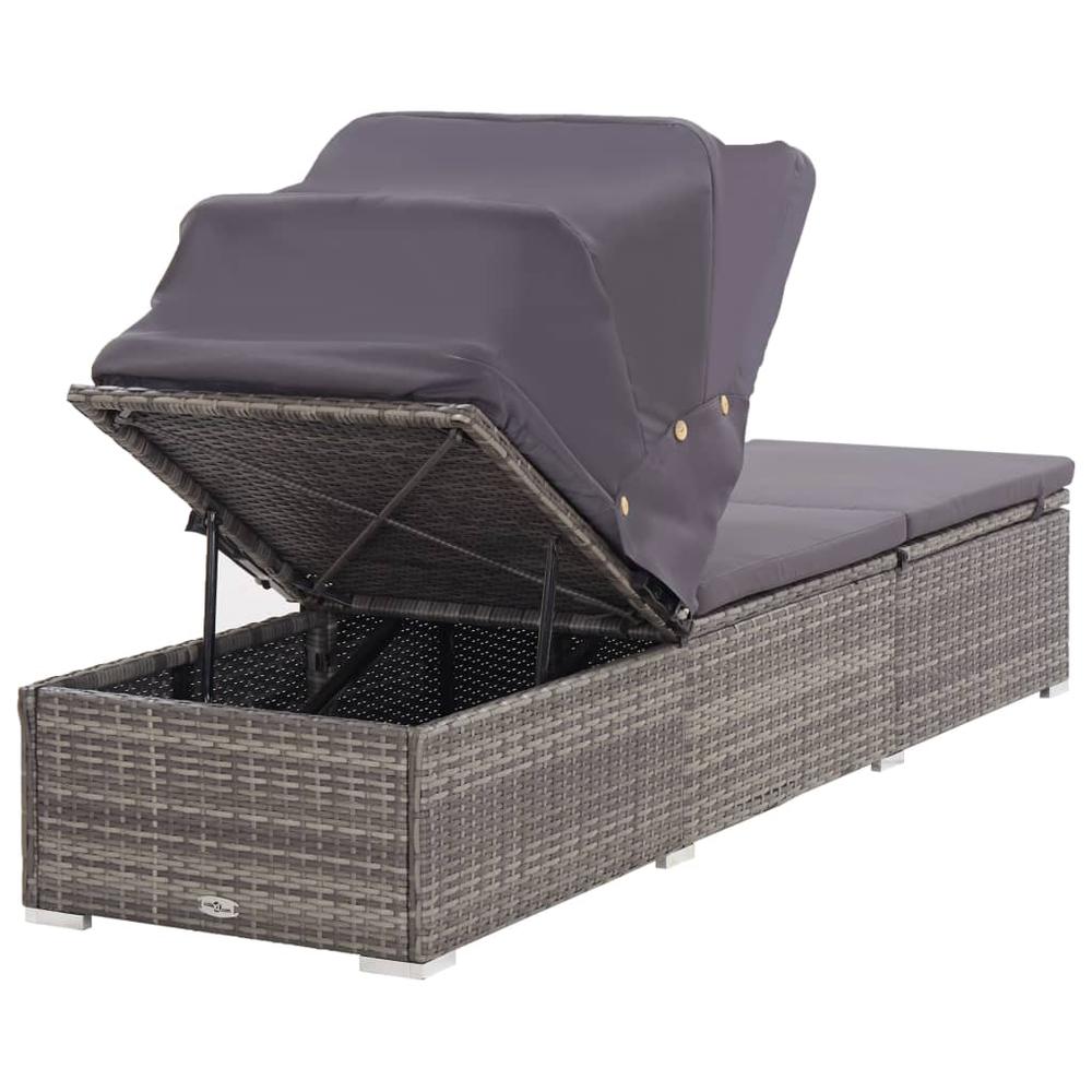 vidaXL Sun Lounger with Canopy and Cushion Poly Rattan Gray, 46248. Picture 5