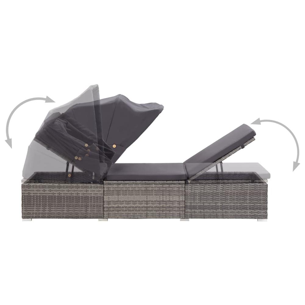 vidaXL Sun Lounger with Canopy and Cushion Poly Rattan Gray, 46248. Picture 6