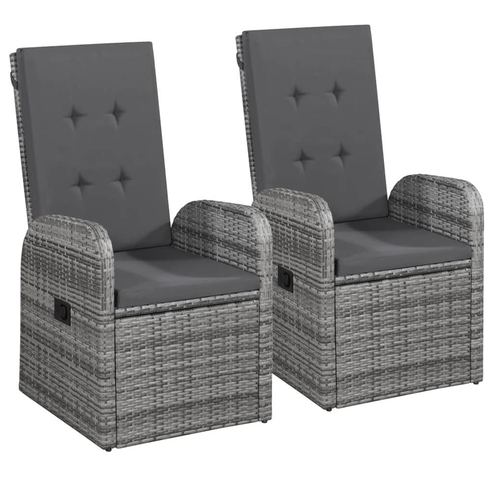 vidaXL Reclining Garden Chairs 2 pcs with Cushions Poly Rattan Gray, 47676. Picture 1