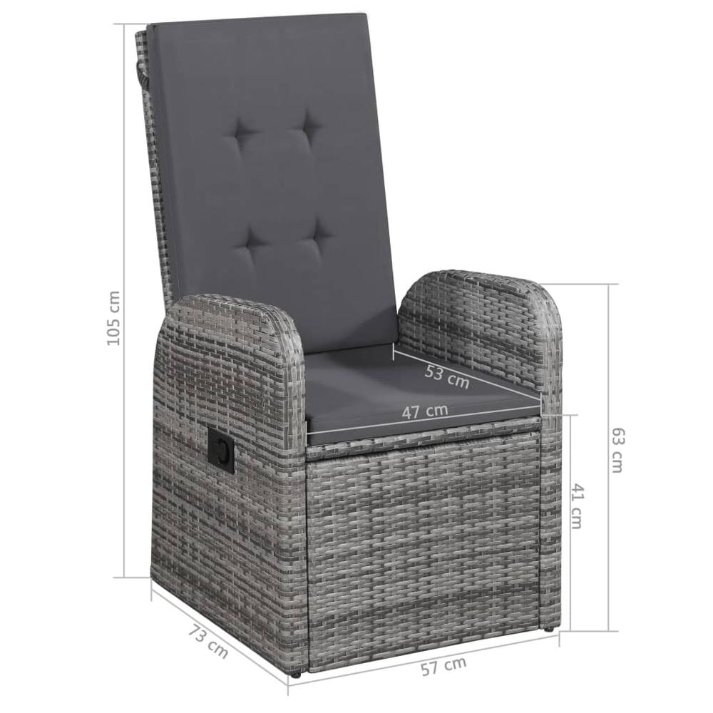vidaXL Reclining Garden Chairs 2 pcs with Cushions Poly Rattan Gray, 47676. Picture 5