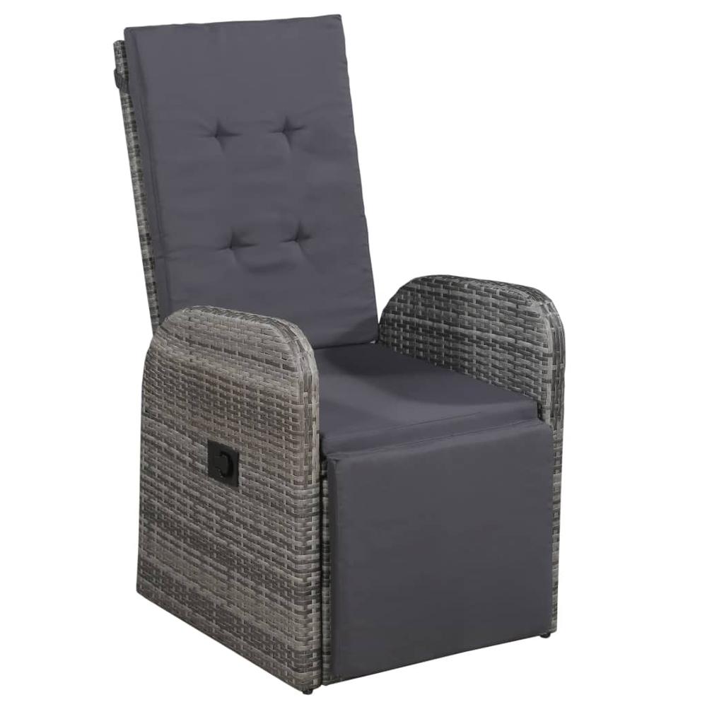 vidaXL Reclining Garden Chair with Cushion Poly Rattan Gray, 47677. Picture 1