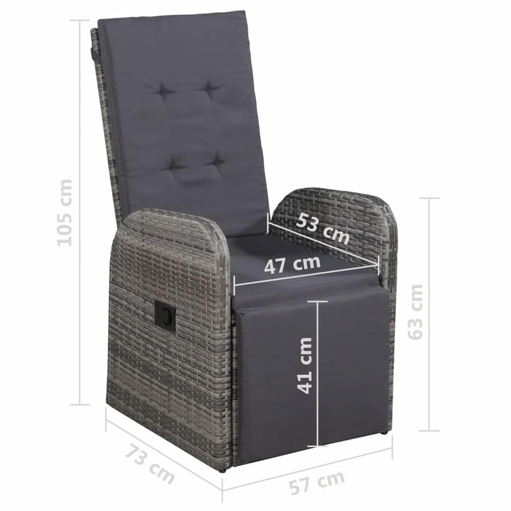 vidaXL Reclining Garden Chair with Cushion Poly Rattan Gray, 47677. Picture 3