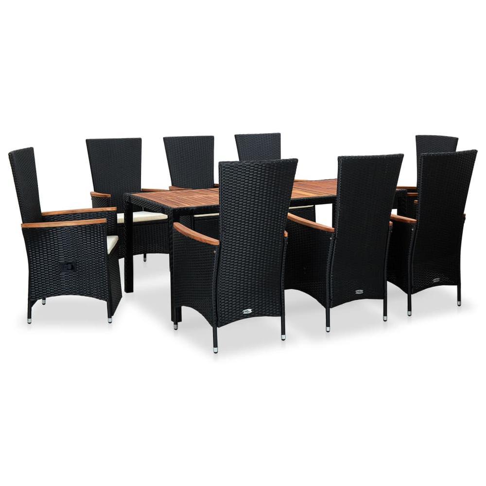 vidaXL 9 Piece Outdoor Dining Set with Cushions Poly Rattan Black, 47682. The main picture.