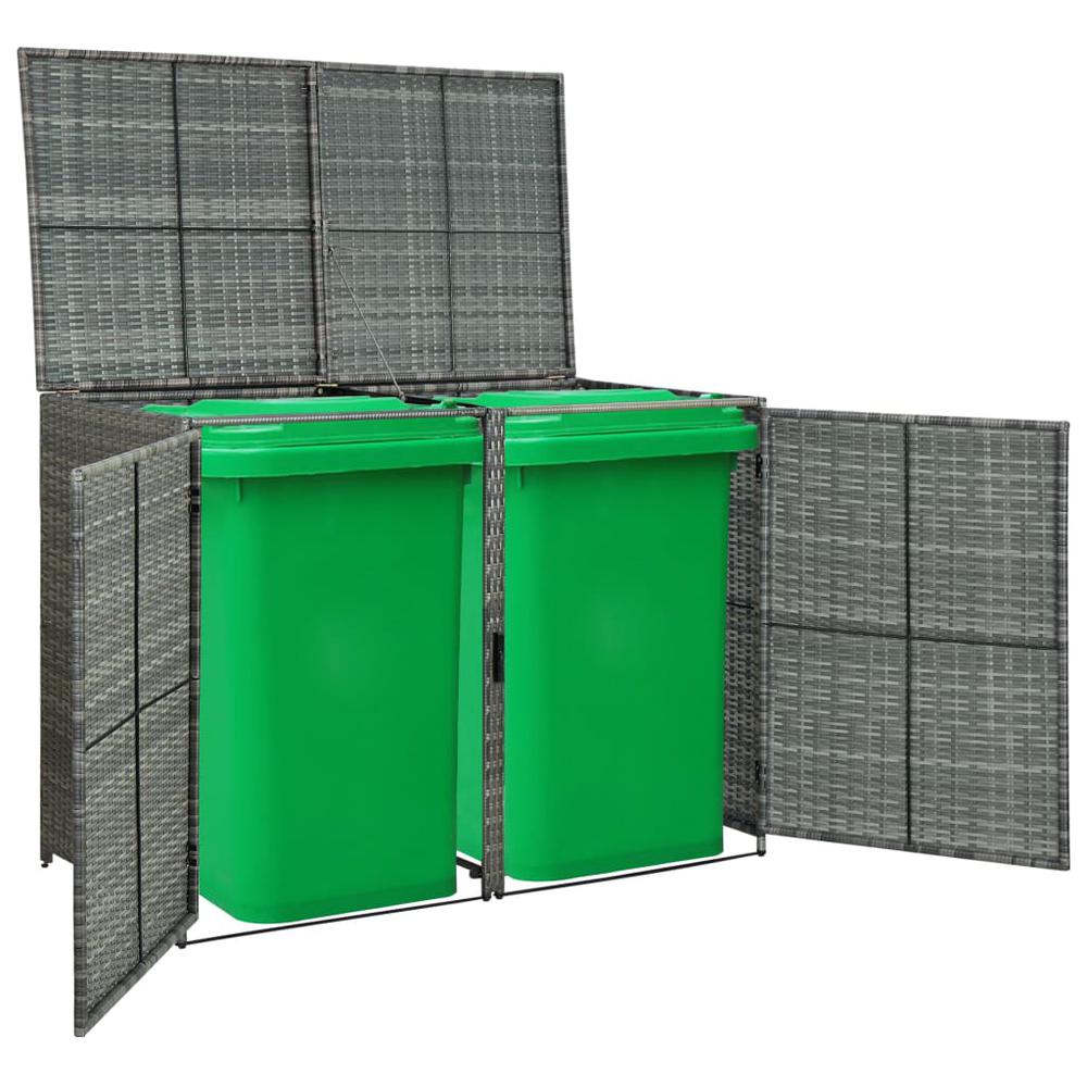 vidaXL Double Wheelie Bin Shed Poly Rattan Anthracite 58.3"x30.3"x43.7", 46463. Picture 2
