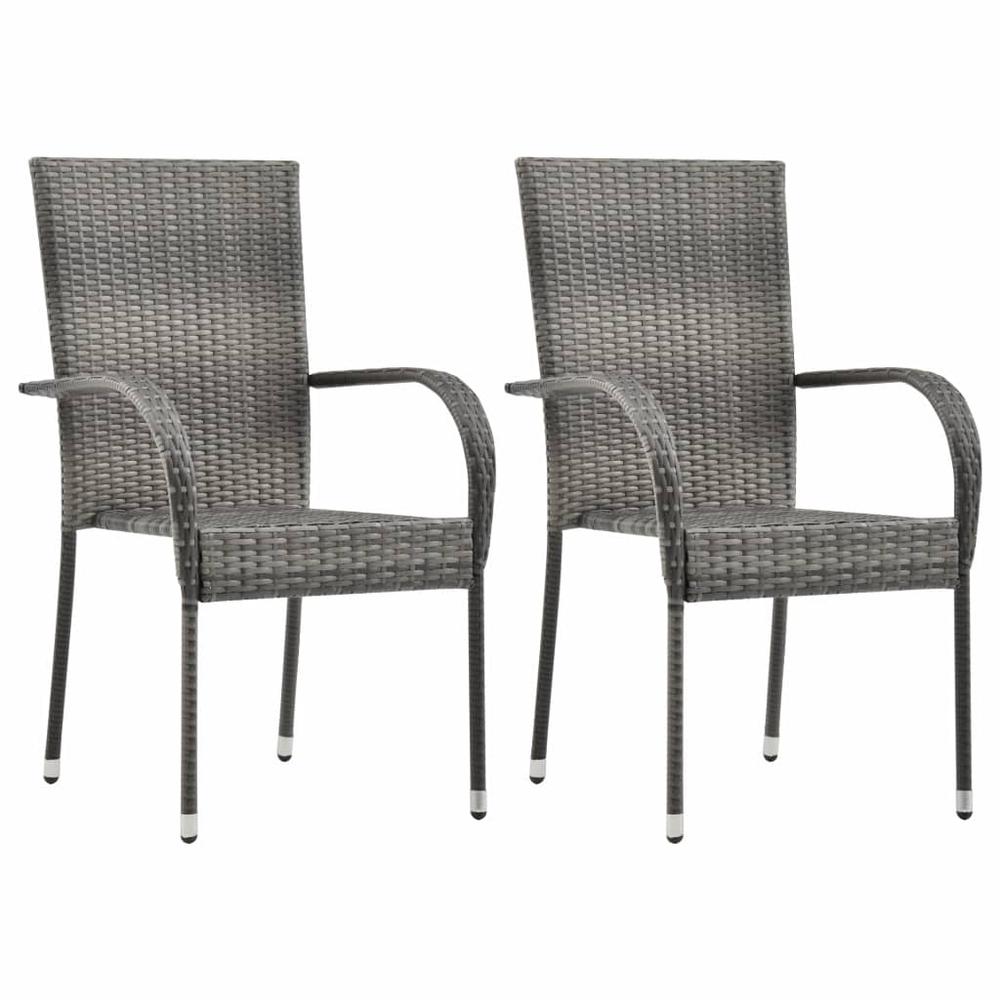 vidaXL Stackable Outdoor Chairs 2 pcs Gray Poly Rattan, 46464. Picture 1