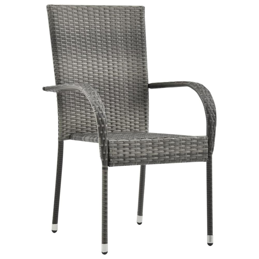 vidaXL Stackable Outdoor Chairs 2 pcs Gray Poly Rattan, 46464. Picture 2
