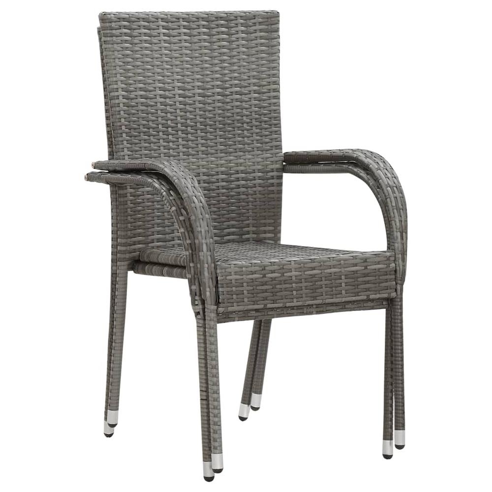 vidaXL Stackable Outdoor Chairs 2 pcs Gray Poly Rattan, 46464. Picture 3
