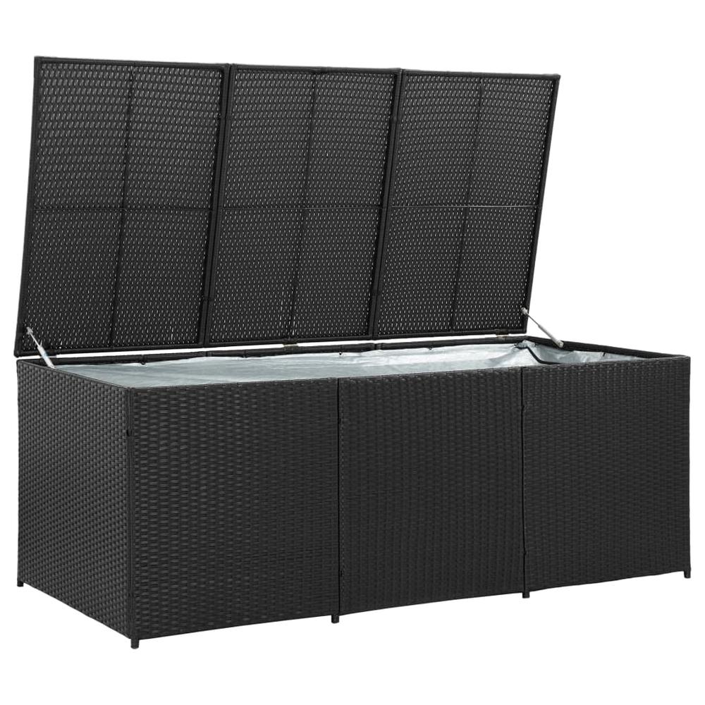 vidaXL Garden Storage Box Poly Rattan 70.8"x35.4"x29.5" Black, 46477. Picture 3