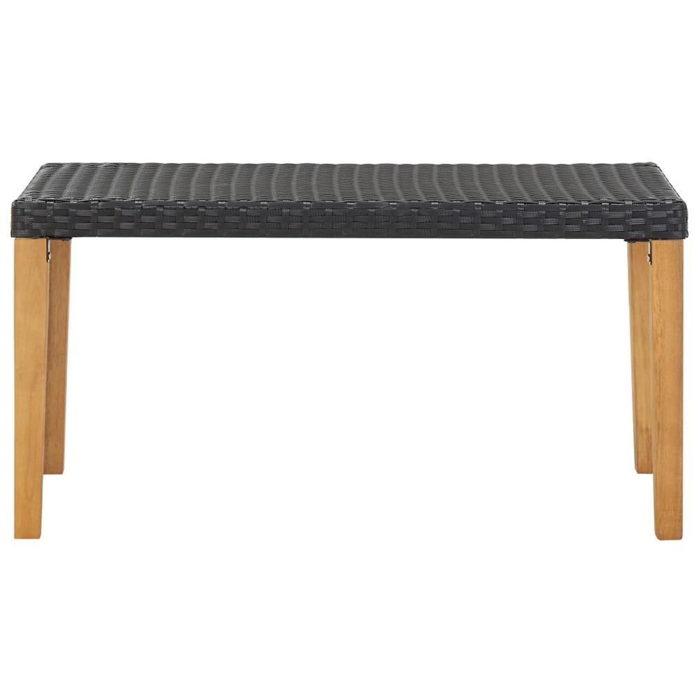 vidaXL Garden Bench 47.2" Black Poly Rattan and Solid Acacia Wood, 46488. Picture 2