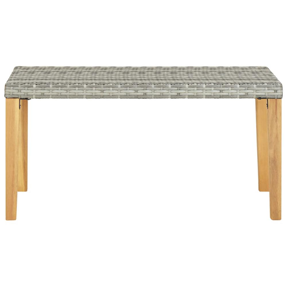 vidaXL Garden Bench 47.2" Gray Poly Rattan and Solid Acacia Wood, 46489. Picture 2