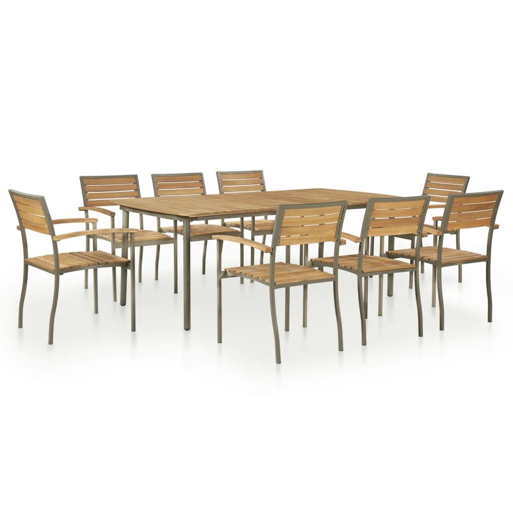 9 Piece Patio Dining Set Solid Acacia Wood and Steel. Picture 7