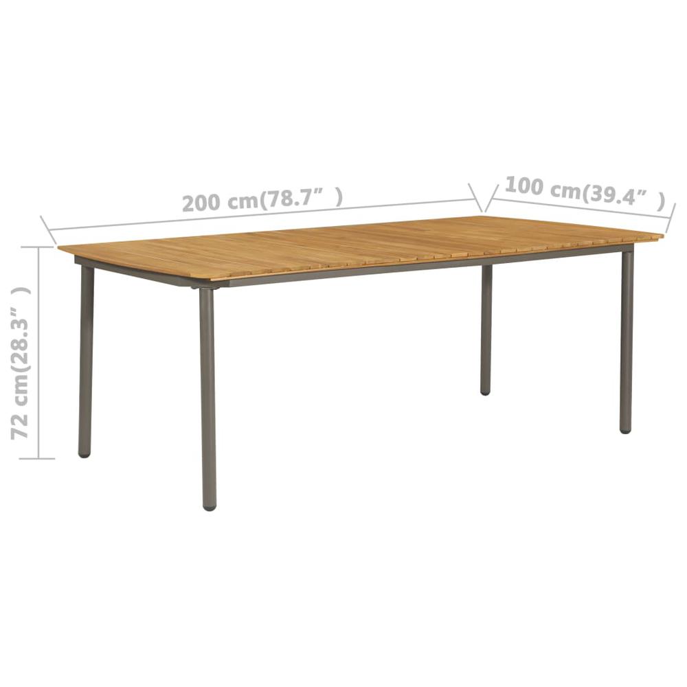 vidaXL Garden Table 78.7"x39.4"x28.3" Solid Acacia Wood and Steel, 47297. Picture 4
