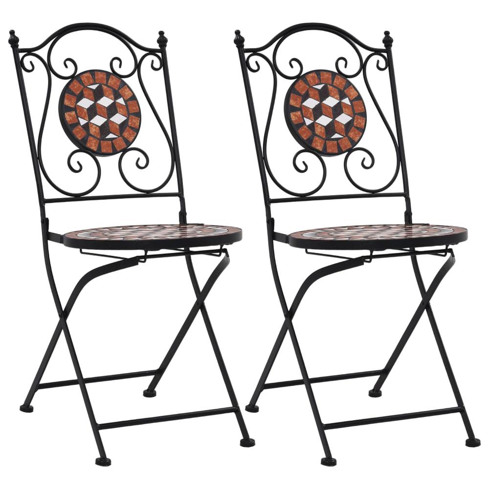vidaXL Mosaic Bistro Chairs 2 pcs Brown Ceramic, 46714. Picture 1