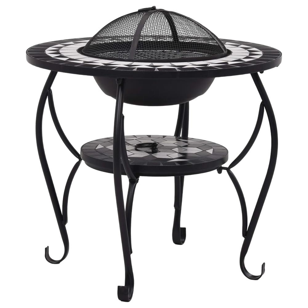 vidaXL Mosaic Fire Pit Table Black and White 26.8" Ceramic, 46725. Picture 2