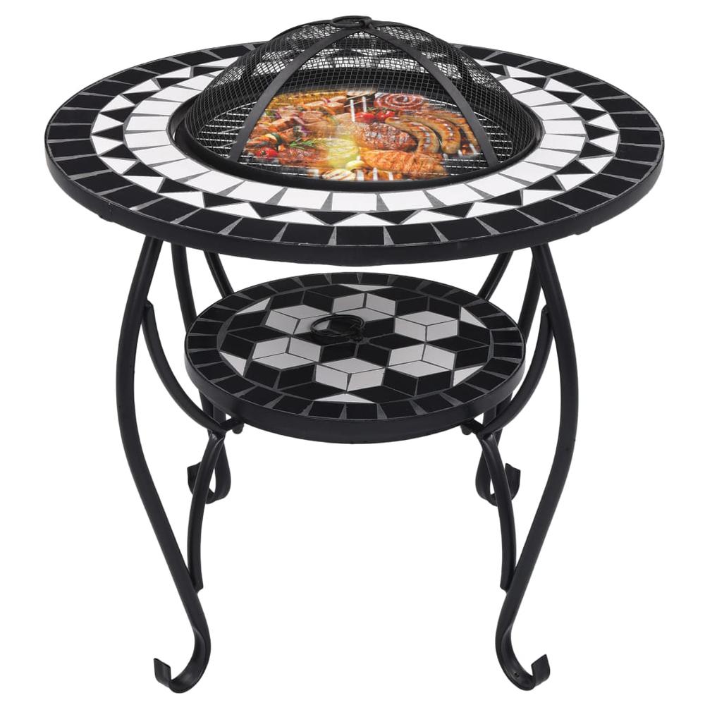 vidaXL Mosaic Fire Pit Table Black and White 26.8" Ceramic, 46725. Picture 3