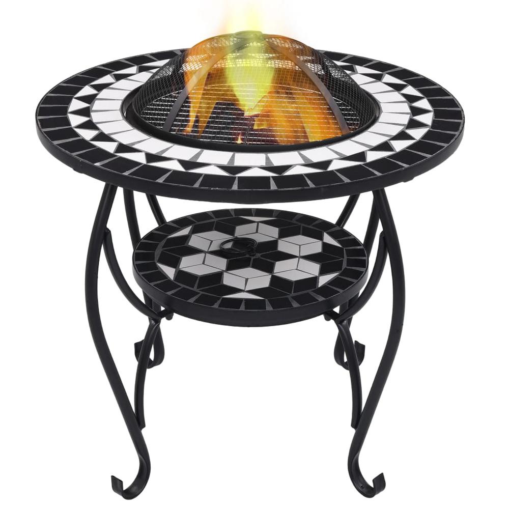 vidaXL Mosaic Fire Pit Table Black and White 26.8" Ceramic, 46725. Picture 1