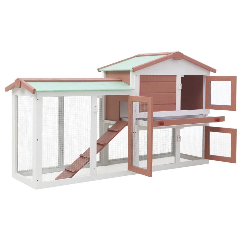 vidaXL Outdoor Large Rabbit Hutch Brown and White 57.1"x17.7"x33.5" Wood, 170841. Picture 2