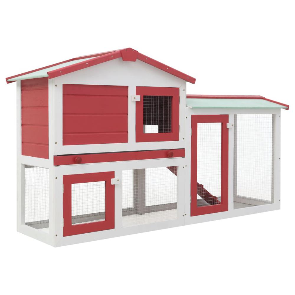 vidaXL Outdoor Large Rabbit Hutch Red and White 57.1"x17.7"x33.5" Wood, 170842. The main picture.