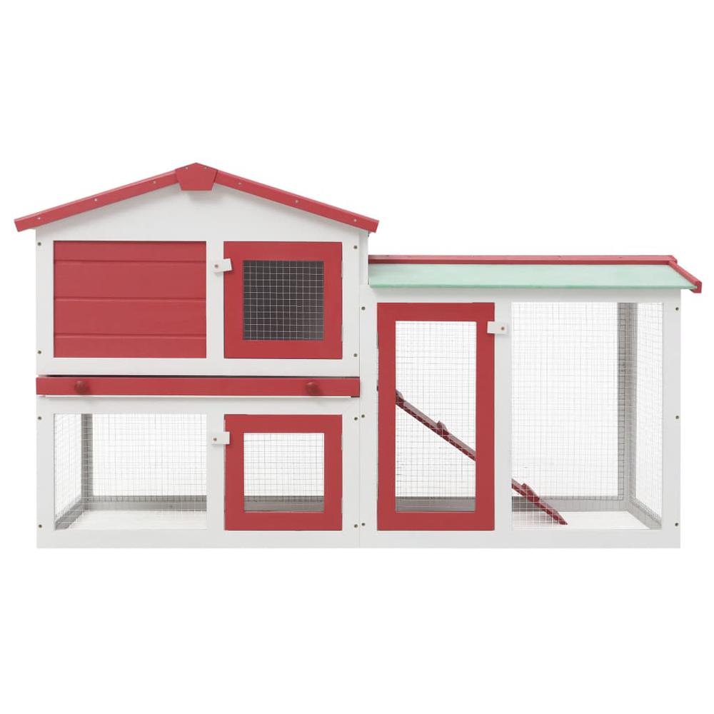 vidaXL Outdoor Large Rabbit Hutch Red and White 57.1"x17.7"x33.5" Wood, 170842. Picture 3