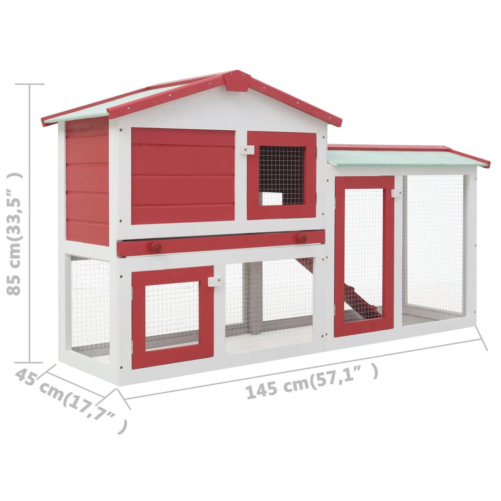 vidaXL Outdoor Large Rabbit Hutch Red and White 57.1"x17.7"x33.5" Wood, 170842. Picture 6